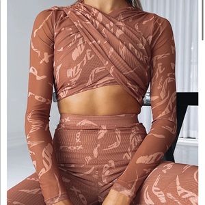 Not An Option Long Sleeve Crop Cappuccino Whirl Print